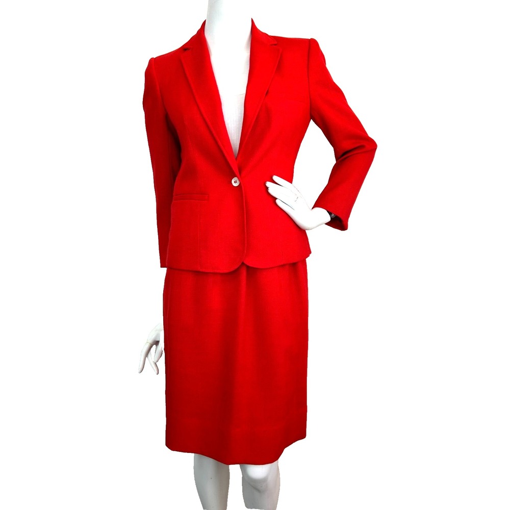 Vtg 90s Evan Picone Red Skirt Suit Set 4 S 2 Pc Power Suit Minimalist USA VGUC
